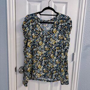 LOFT Floral Print Ruched Longsleeve Shirt